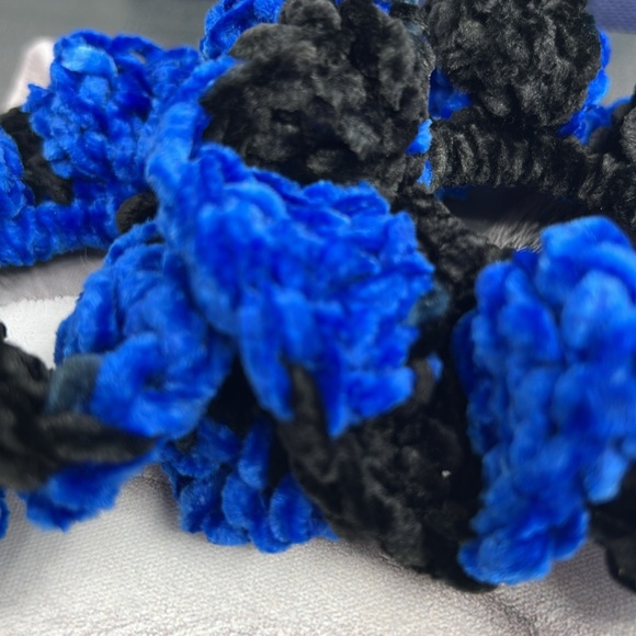 Black and blue oversize velvet, crochet scrunchie set of 2 - Picture 2 of 3